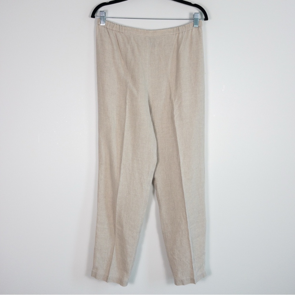 Eileen Fisher 100% Irish Linen Waffle Knit Tapered Leg Pull On Pants